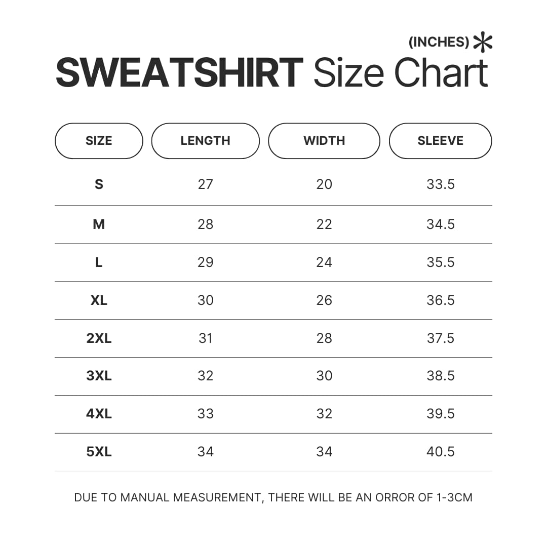 Sweatshirt Size Chart - Fire Punch Merch